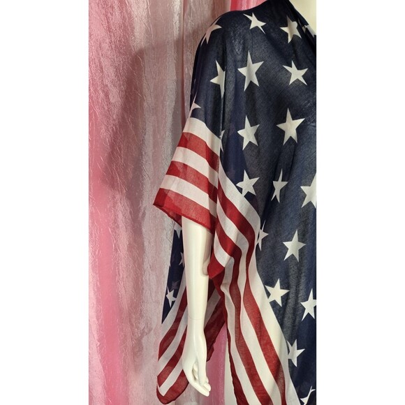 Steve Madden American Flag Blue Star Stripes Beach Wear Kimono One Size - Picture 5 of 9